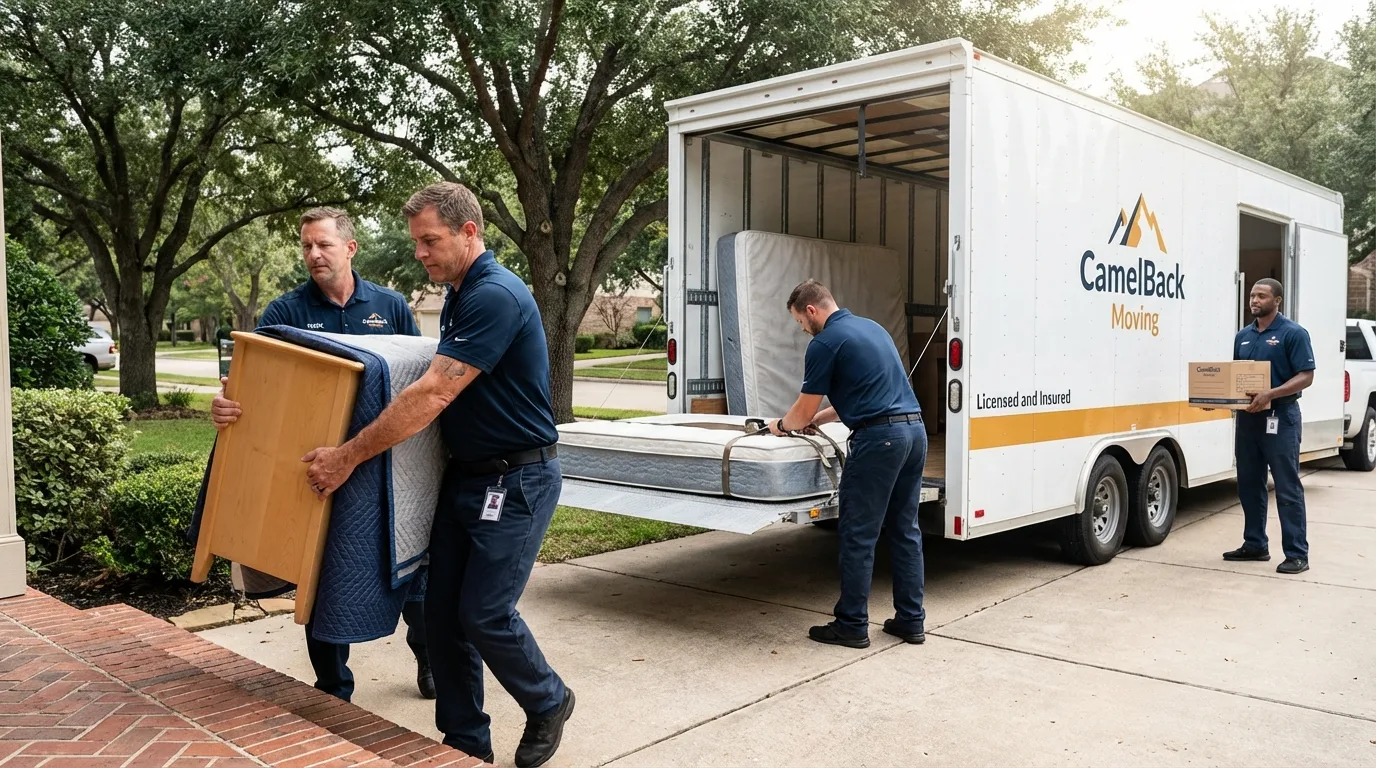 Crew loading residential truck for cross-state move from Potterville, MI