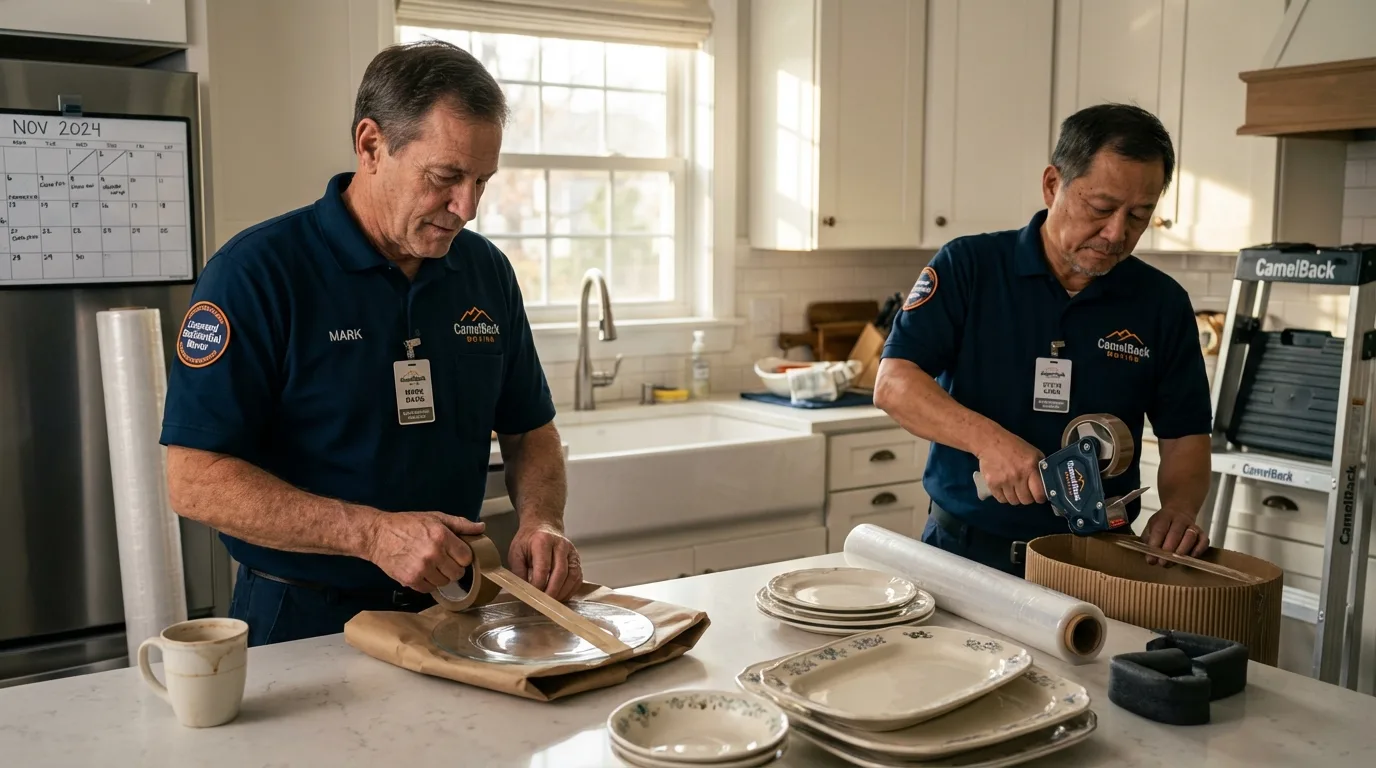 Professional crew packing kitchen dishware in Potterville, MI